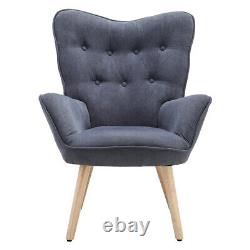 Nordic Fabric Accent Chair Fireside Armchair Wood Legs Sofa Buttoned Living Room