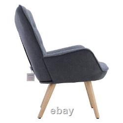 Nordic Fabric Accent Chair Fireside Armchair Wood Legs Sofa Buttoned Living Room