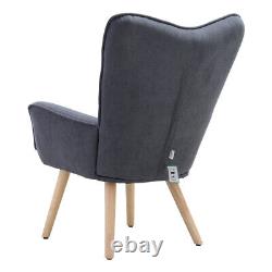 Nordic Fabric Accent Chair Fireside Armchair Wood Legs Sofa Buttoned Living Room