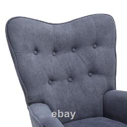 Nordic Fabric Accent Chair Fireside Armchair Wood Legs Sofa Buttoned Living Room