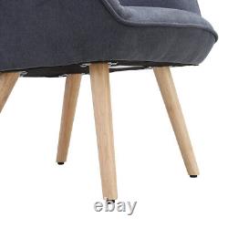 Nordic Fabric Accent Chair Fireside Armchair Wood Legs Sofa Buttoned Living Room