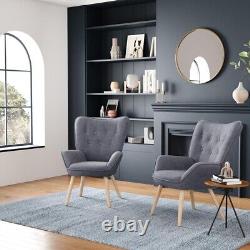Nordic Fabric Accent Chair Fireside Armchair Wood Legs Sofa Buttoned Living Room