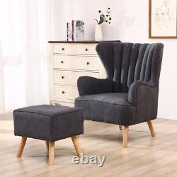 Nordic Fabric Upholstered Armchair Wing Back Chair with Footstool Fireside Sofa