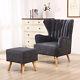Nordic Fabric Upholstered Armchair Wing Back Chair With Footstool Fireside Sofa