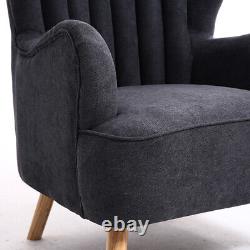 Nordic Fabric Upholstered Armchair Wing Back Chair with Footstool Fireside Sofa