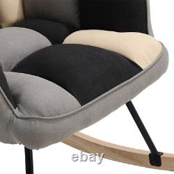 Nordic Patchwork Fabric Upholstered Recliner Rocking Chair Wing Back Armchair