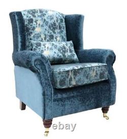 OFFER! Accent Wing Chair Fireside Cottage Lava Teal Blue Fabric