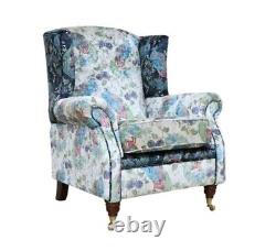 OFFER! Accent Wing Chair Fireside Cottage Peacock Fabric