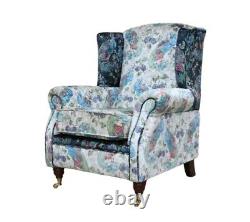 OFFER! Accent Wing Chair Fireside Cottage Peacock Fabric