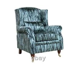 OFFER! Accent Wing Chair Fireside Cottage Zebra Green Fabric