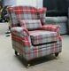 Oberon Cherry Red Check High Back Wing Chair Fireside Checked Tartan Fabric