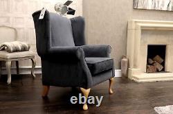 Oberon Classic'Midnight Velvet' Fabrics Single Wing Back Fireside Chair