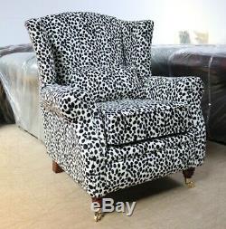 Oberon Fireside High Back Wing Chair Dalmation Animal Print Fabric