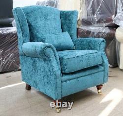 Oberon Fireside High Back Wing Chair Kingfisher Blue Teal Fabric