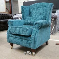 Oberon Fireside High Back Wing Chair Kingfisher Blue Teal Fabric