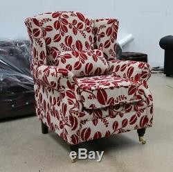 Oberon Fireside High Back Wing Chair Lillie Red Fabric