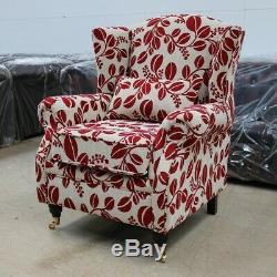Oberon Fireside High Back Wing Chair Lillie Red Fabric