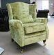 Oberon Fireside High Back Wing Chair Lime Green Velvet Fabric