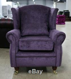 Oberon Fireside High Back Wing Chair Purple Plum Fabric