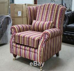 Oberon Fireside High Back Wing Chair Riga Multi Stripe Velvet Fabric