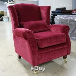 Oberon Fireside High Back Wing Chair Wine Red Fabric