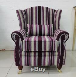 Oberon Fireside Wing Chair Aubergine Stripe Fabric