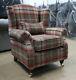 Oberon Red Brown Check High Back Wing Chair Fireside Checked Tartan Fabric