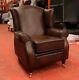 Oberon Tan Brown Real Leather High Back Wing Chair Fireside