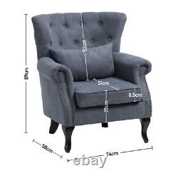 Occasional Armchair Living Room Fireside Queen Anne Chair Wing Back Studs Button