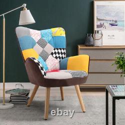 Occasional Armchair Wingback Chair Sofa Lounge Fireside Chair Patchwork Fabric