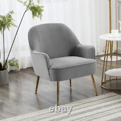 Occasional Chair Wing Back Velvet Tub Armchair Fireside Living Room Sofa Grey UK