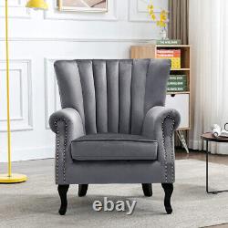 Occasional Linen Fabric Velvet Armchair Lounge Fireside Button Oyster Chair Sofa