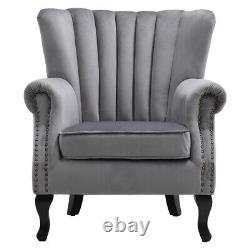 Occasional Linen Fabric Velvet Armchair Lounge Fireside Button Oyster Chair Sofa