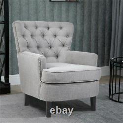 Occasional Linen Fabric Wing Back Armchair Fireside Home with Solid Wooden Legs