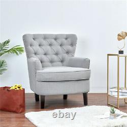 Occasional Linen Fabric Wing Back Armchair Fireside Home with Solid Wooden Legs