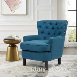 Occasional Linen Fabric Wing Back Armchair Fireside Home with Solid Wooden Legs