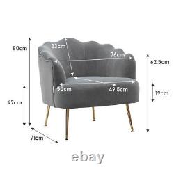 Occasional Matte Velvet Armchair Oyster Chair Single Sofa Metallic Legs Fireside