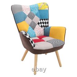 Occasional Patchwork Fabric Tub Armchair High Back Winged Chair Fireside Sofa UK