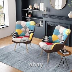 Occasional Patchwork Fabric Tub Armchair High Back Winged Chair Fireside Sofa UK