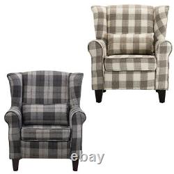 Occasional Sofa Tub High Back Wing Chair Fireside Armchair Checked Tartan Fabric