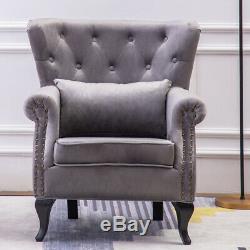 Occasional Tufted Wing Back Chair Chesterfield Armchair Ash Grey Sofa Fireside