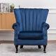 Occasional Velvet Armchair Fireside Lounge Sofa Midnight Blue Chair Wing Studded