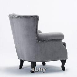 Occasional Velvet Armchair Upholstered Oyster Winged Chair Fireside Sofa Lounge