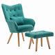 Occasional Velvet Armchair With Matching Stool Set Lounge Sofa Fireside Seat Green