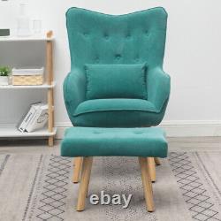 Occasional Velvet Armchair with Matching Stool Set Lounge Sofa Fireside Seat Green