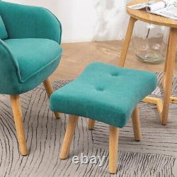 Occasional Velvet Armchair with Matching Stool Set Lounge Sofa Fireside Seat Green