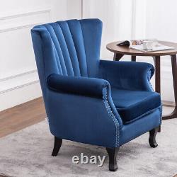 Occasional Velvet Fabric Soft Armchair Lounge Sofa High Back Wing Chair Fireside