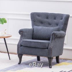 Occasional Velvet Fireside Queen Anne Chair Armchair Wing Back Nailhead Buttoned