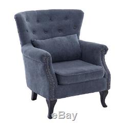 Occasional Velvet Fireside Queen Anne Chair Armchair Wing Back Nailhead Buttoned