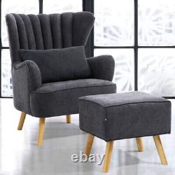 Occasional Wing Back Armchair Fireside Fabric Tub Chair Sofa with Footstool Grey